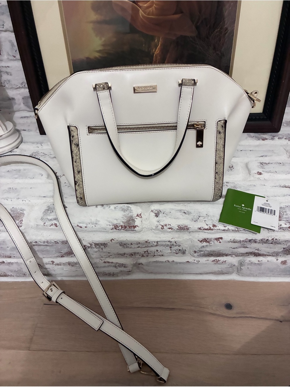 Kate Spade Savannah Parliament Square Satchel Cement Snake $398